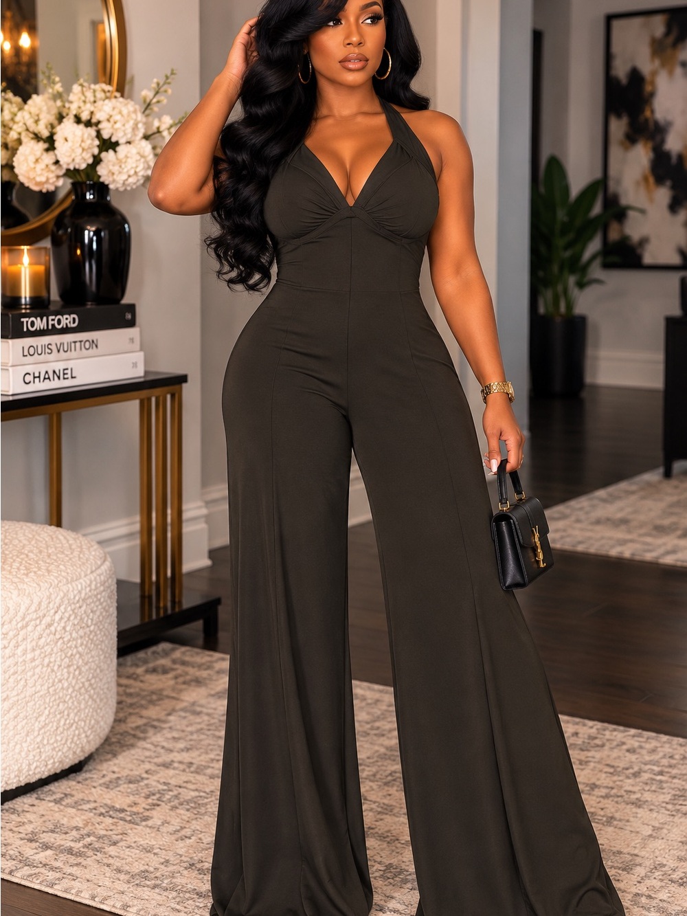 Forever 21 Olive Halter Wide-Leg Jumpsuit